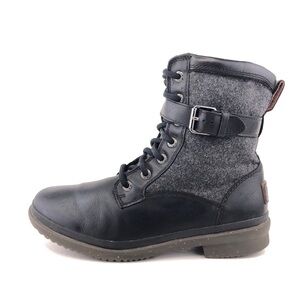 UGG Kesey Black Leather Winter Boots 6.5